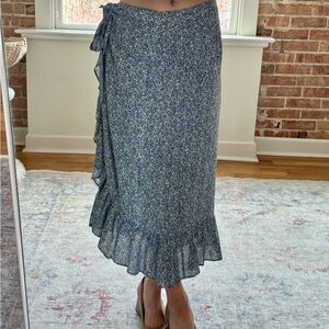 ANNIE BING- Navy and White Floral Wrap Midaxi Skirt